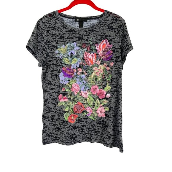 INC Tops - Retro Floral Tshirt L Gray Boho Hippie Indie Folk Chic Western Classic Preppy